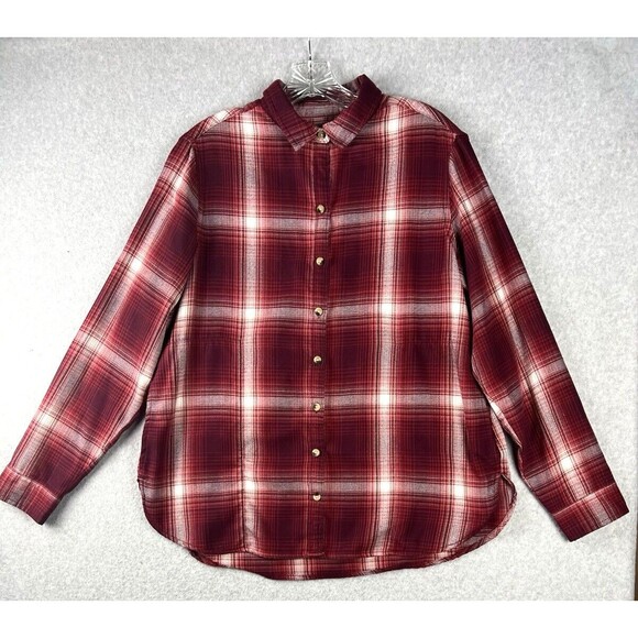 Jachs Girlfriend Shirt Womens Medium Red Flannel Button Up Outdoors Cabin - Picture 2 of 14